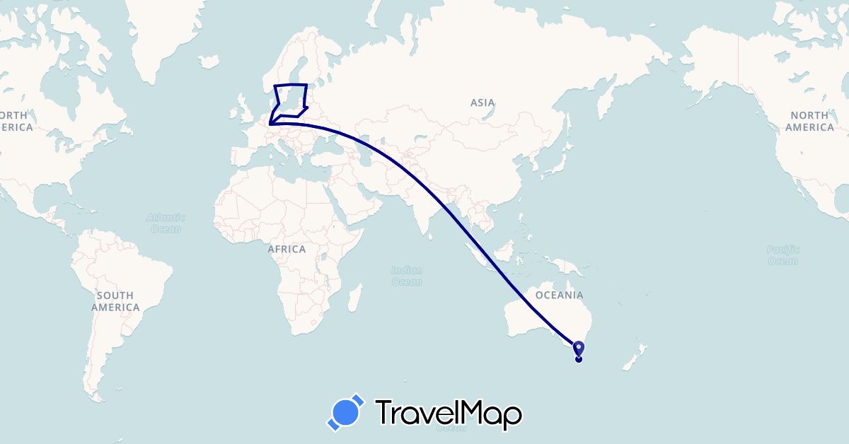 TravelMap itinerary: driving in Australia, Germany, Denmark, Estonia, Finland, Lithuania, Latvia, Norway, Poland, Singapore (Asia, Europe, Oceania)